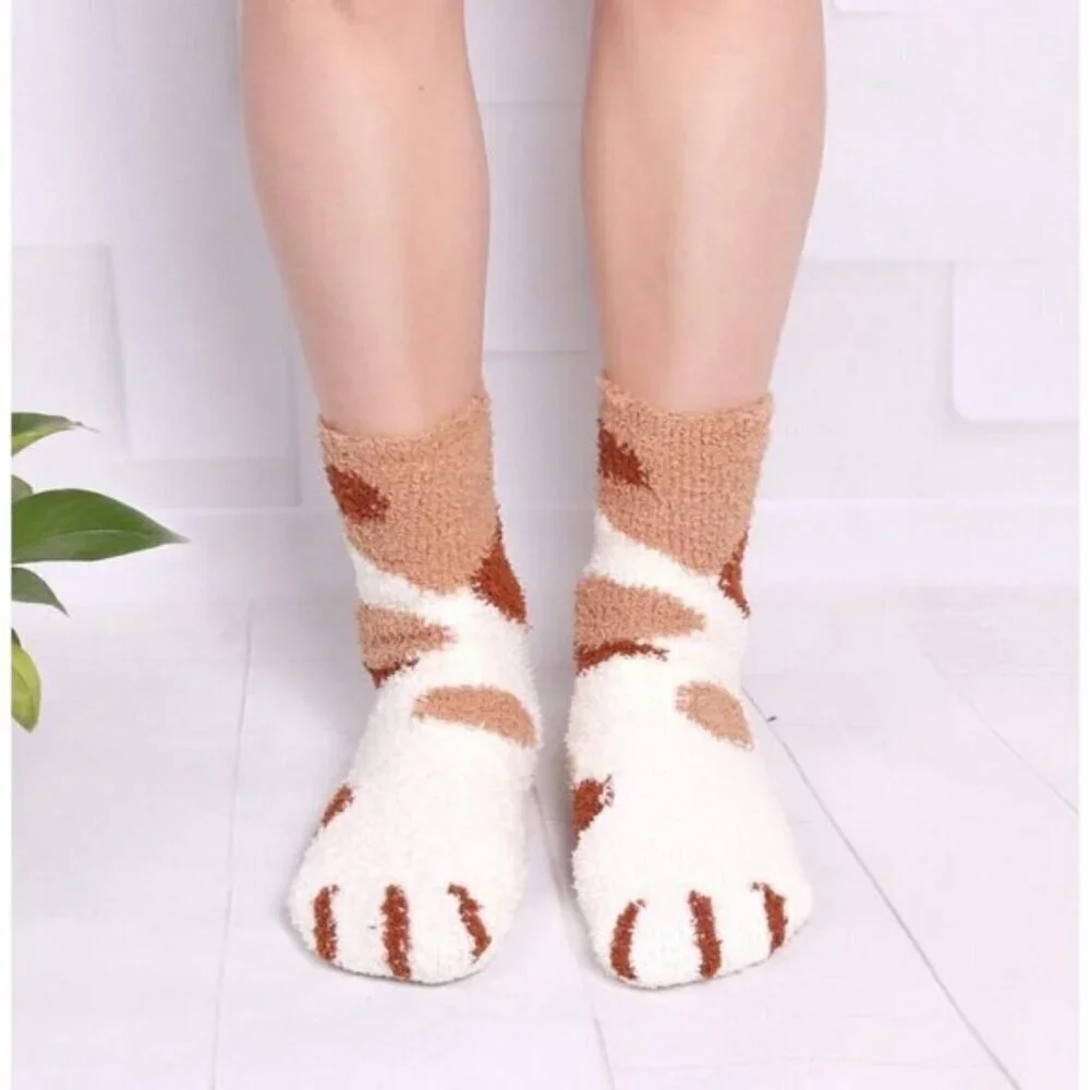 Women’s Plush Slipper Socks 5-Pair Warm Fuzzy Cozy Cat Dog Paw Size 6-10